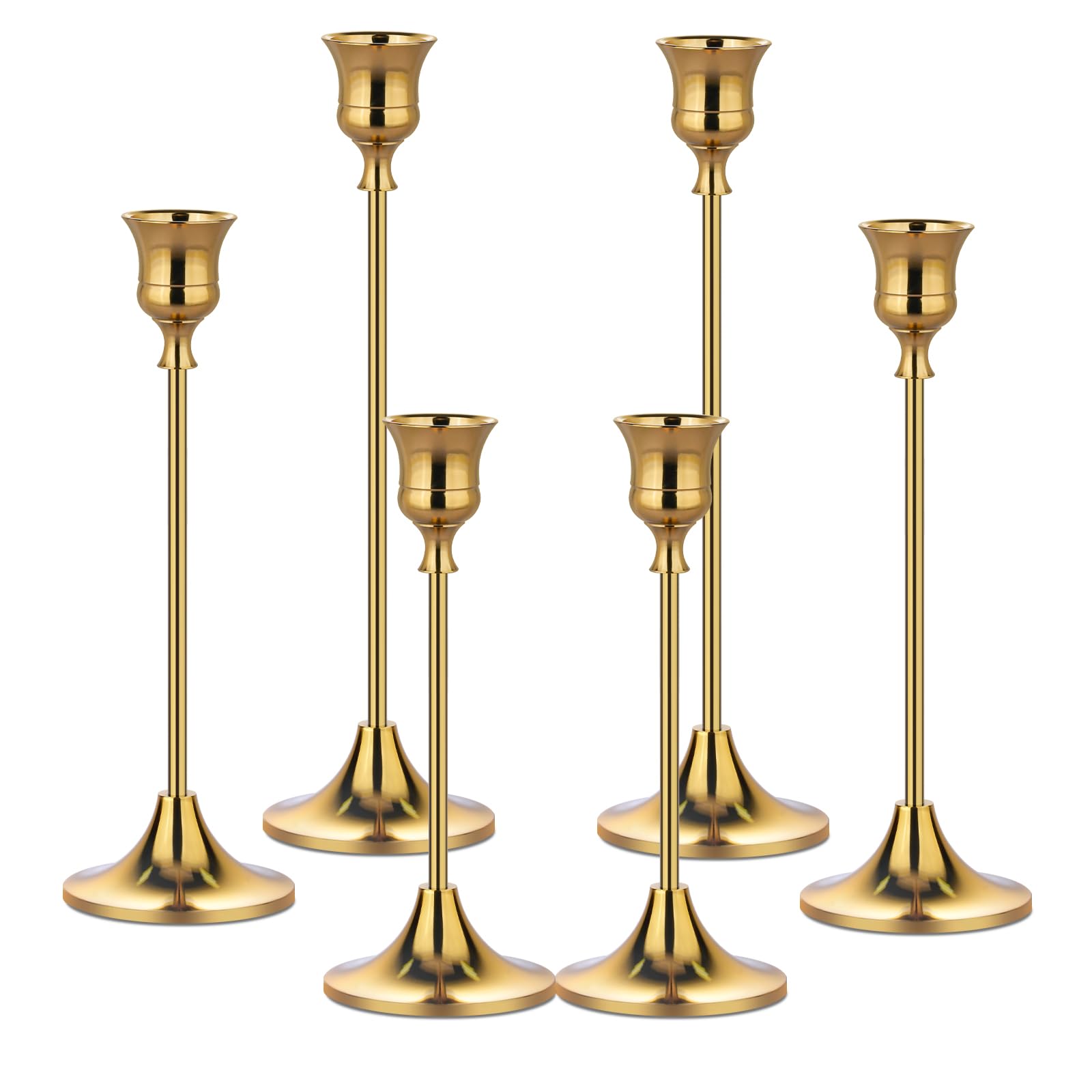 Kerzenhalter aus Metall für Kerzenständer, konische Kerzenhalter, Vintage-Stil, dekorativer Tafelaufsatz, Kandelaber, hohe Kerzenständer für Halloween, Thanksgiving, Weihnachten (Gold, 2 Sets (6