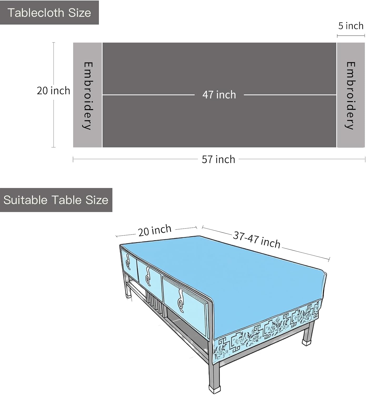 Traditional Feature Coffee Table Cover Rectangle with Embroidered Flowers.Coffee Table Cloth and Tea Table Runner for Living Room,Machine Washable and Dryable(Brown,57" L x 19.7" W)