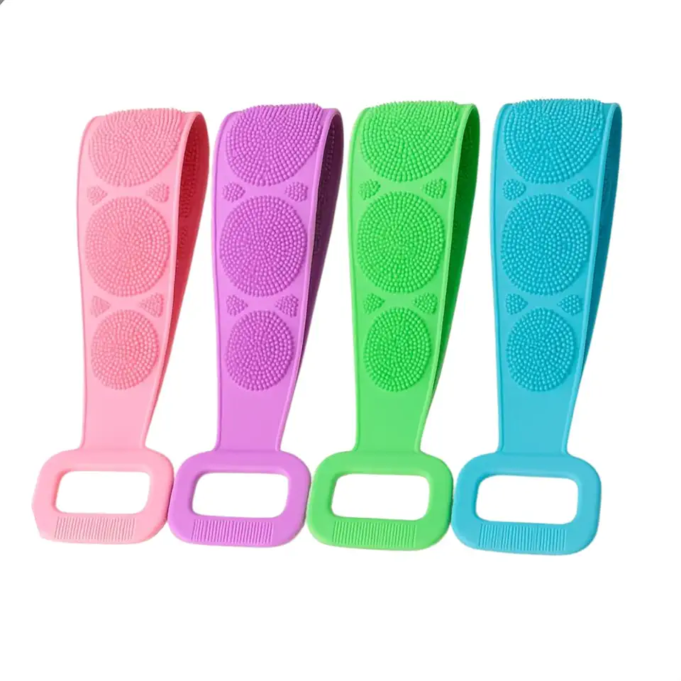 Esponja Esfregão de Banho de Silicone Esfoliante e Massageador Flexível - Limpeza Profunda e Relaxante Dupla Face com Alças