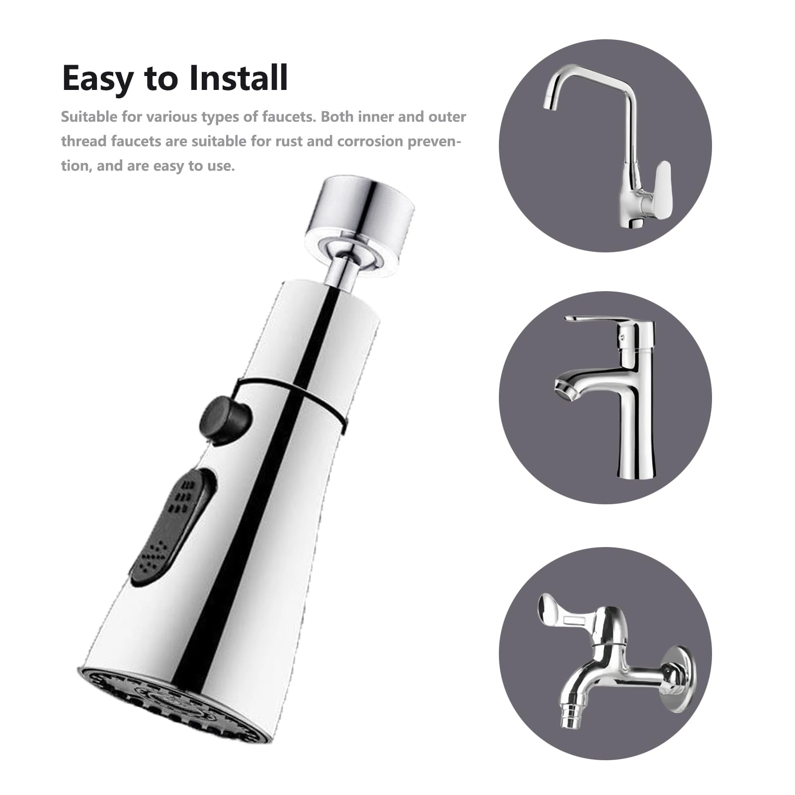 360° Aireador Grifo Cocina, Ajustable 3 Modos Salida Agua, Difusor Universal, Grifo Con Dispositivo Antivaho Para La Cocina Y El Cuarto De Baño (Plata)