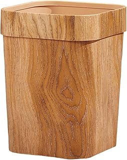 MagiDeal Vintage Wood Grain Trash Can Waste Paper Basket Large Rubbish Bin Wastebasket Garbage Basket for Living Room Indoor Farmhouse Kitchen, A
