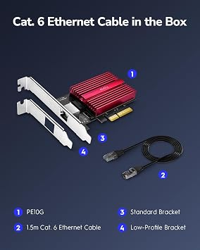 Cudy 10GB PCIe Network Card, 10G Base-T PCIe Adapter, Flow Control, PCIe to 10 Gigabit Ethernet Adapter, Supports Windows 11/10, WindowsServer 2022 and Linux, Including Network Cable