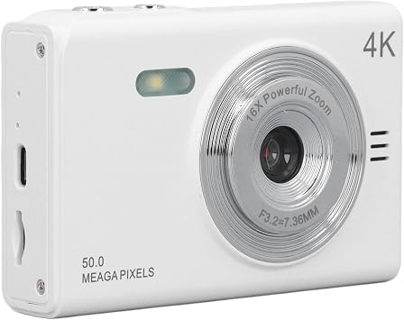 ZJchao Digital Camera 50MP Mirrorless Compact Camera with 2.88in TFT Screen Anti Shake Dual Front Rear for Wedding Party Travel Photography White