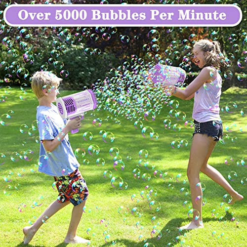 Bubble Gun Machine With Bubble Solution For Kids Adult Toy Gift Portable Bubble Blower Makers 69 Hole 5000+ Bubbles Per Min For Outdoor Indoor Game Wedding Birthday Party Purple #TOP3