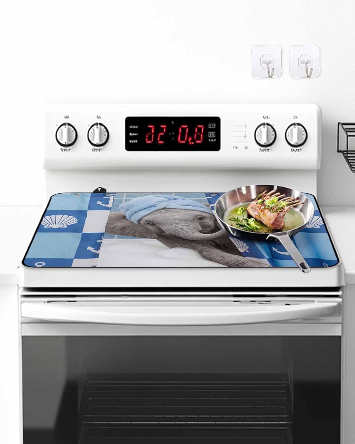 Stove Top Cover Bathing Elephant Stove Cover for Electric Stove Top Funny Animal Showering Glass Cooktop Covers Anti-Slip Mat Heat Resistant Countertop Protector Kitchen Decor 31"x24"