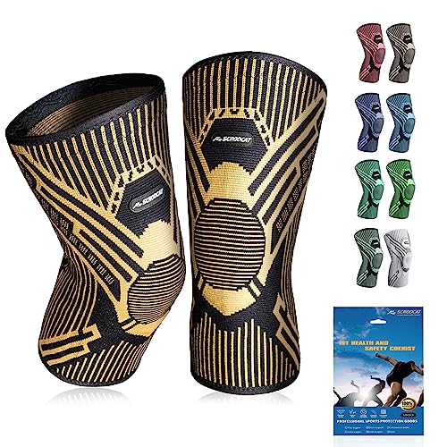 Scrodcat Professional Copper Knee Braces for Knee Pain 2 pack, Knee Compression Sleeve Support for Men and Women with Patella Gel Pads & Side Stabilizers,Medical Grade Knee Pads for Running