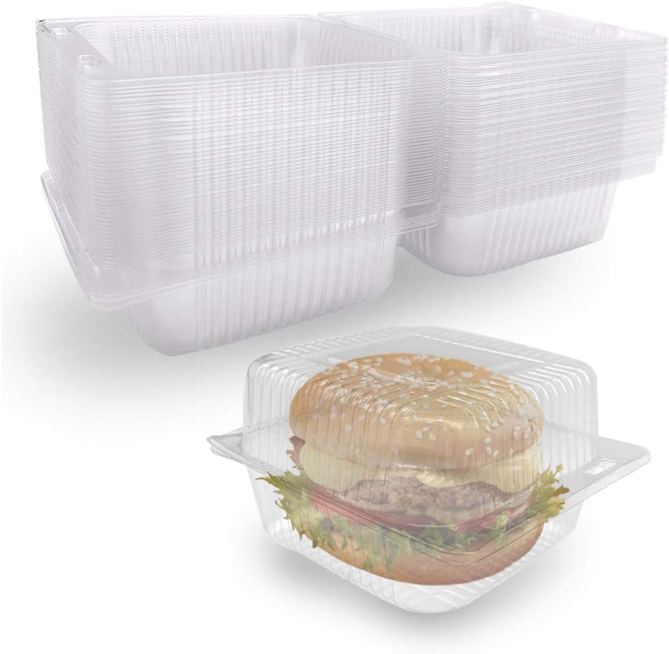 50 Pack Disposable Plastic Take out Containers,Clear Clamshell Dessert Container,Square Hinged Food Containers for Salad,Sandwiches,Cake,Hamburger,Pastry,Bakery : Industrial & Scientific
