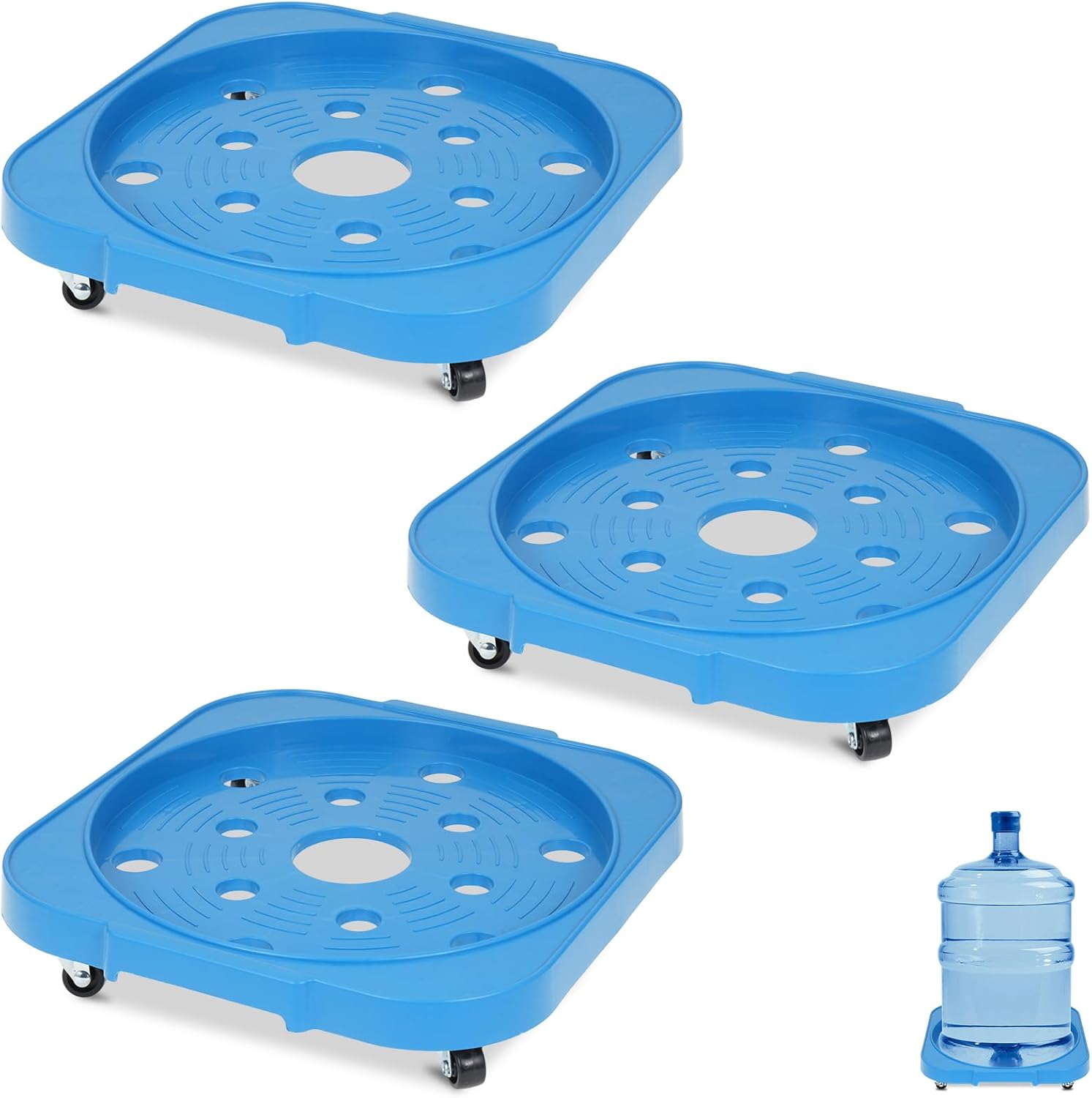 3 Pack 5 Gallon Bucket Dolly with 360° Swivel Casters, Heavy Duty 5 Gallon Water Bottle Jug Caddy, Garden Flower Pot Movers, Bucket Dolly for Bottled Water Flowerpots Toolboxes (11 Inch Blue)