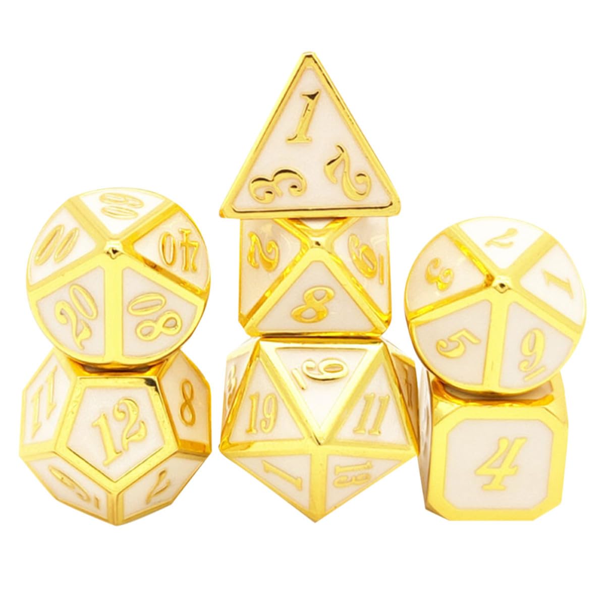Dados de metal poliédricos de aleación de zinc juego de 7 dorados resistentes para juegos de mesa 8