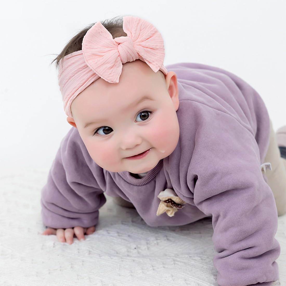 NJCXOLA Lot de 3 Bandeaux pour Bébé Fille en Nylon, Élastiques Doux et Mignons avec Nœuds