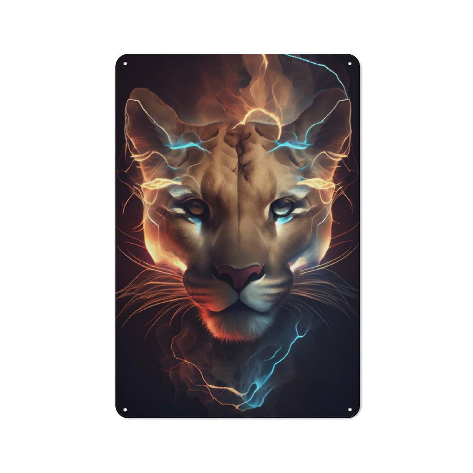 Metal Wall Sign 30x20cm Featuring Electric Energy Cougar for Workshop Wall, for Room Styling Across Workshops And Hobby Rooms