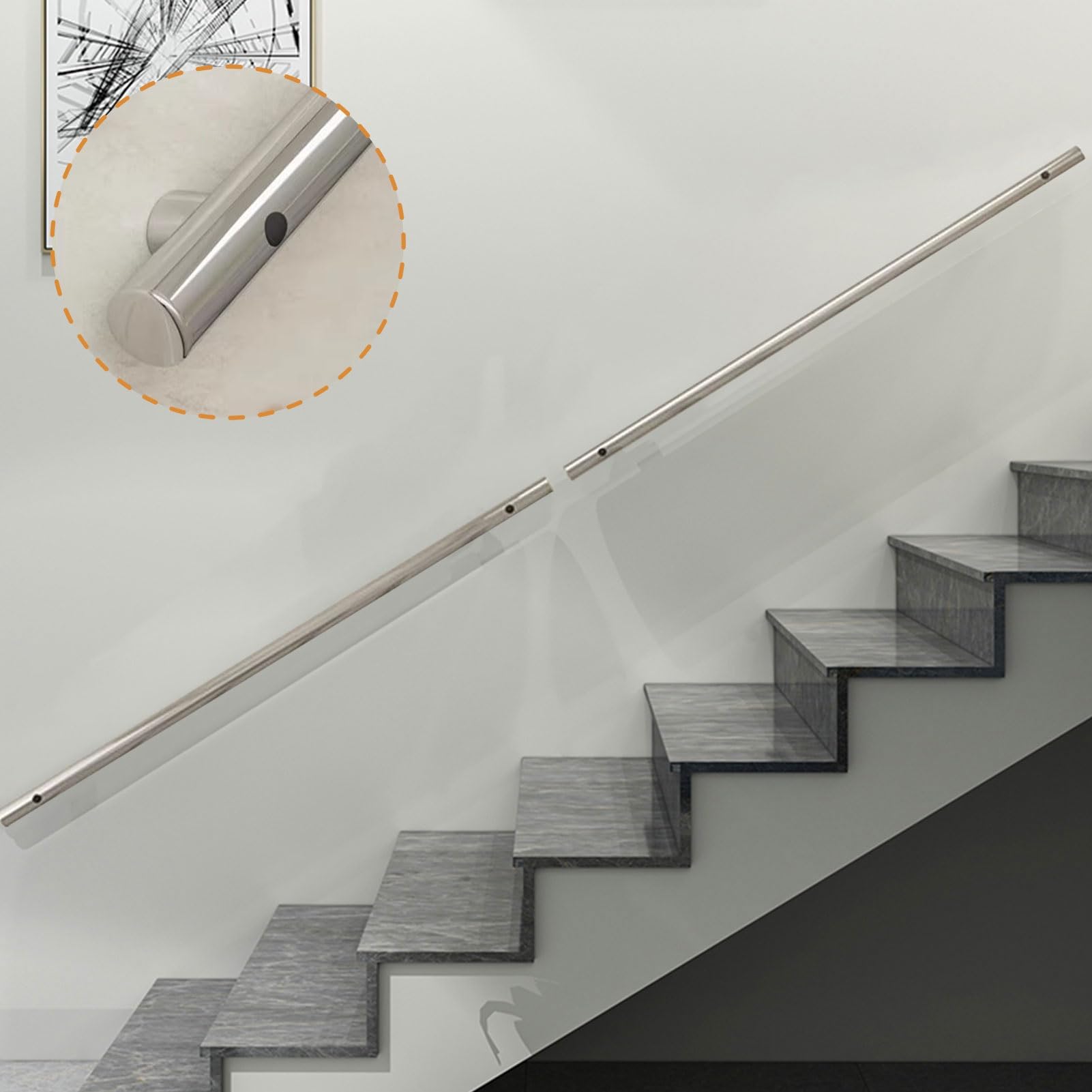 Rampe d'escalier extérieure 350 cm et main courante murale en métal pour marches intérieures