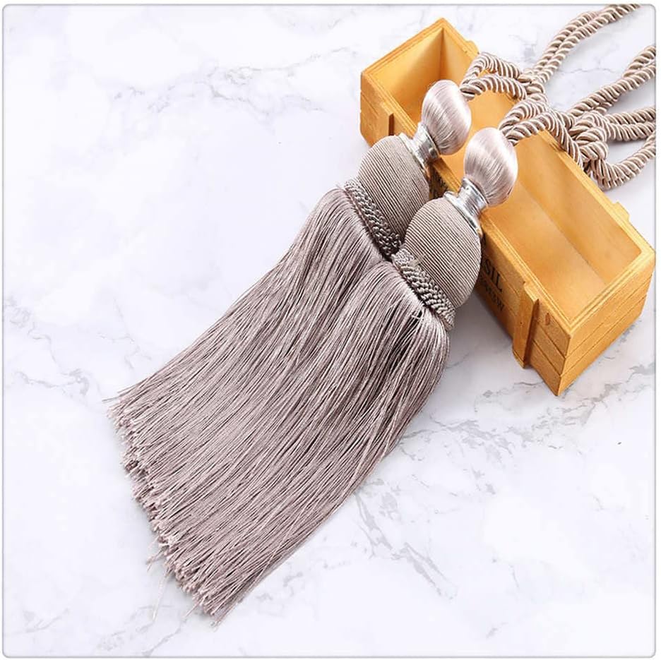 Curtains Tieback Tassel,Curtain Holder, Vintage Curtains Tieback Tassel Hanging Ball Ropes - 1 Pair Curtain Tie Buckle Holdback Window Treatment Accessories - Red (Color : Khaki)