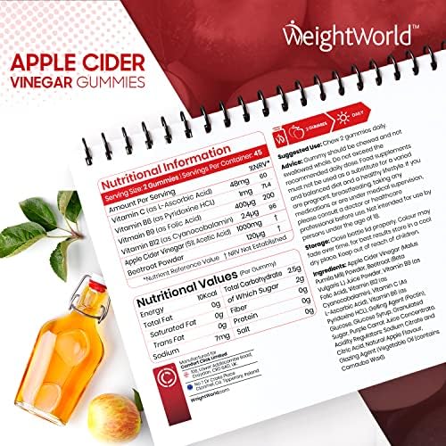 Apple Cider Vinegar Gummy 1000mg 90 Vegan Apple Cider Vinegar Gummies with Vitamin C, Vitamin B12, B6, B9 & Beetroot Powder Pure & Unfiltered Apple Cider Vinegar with Mother Gelatine-Free