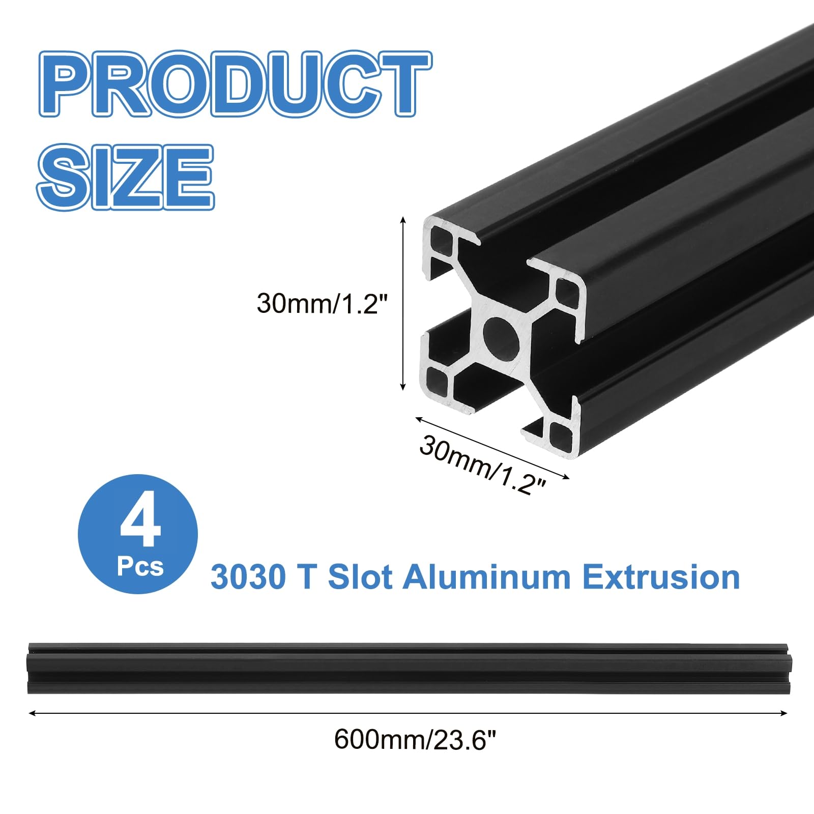 QUARKZMAN 4 Piezas De Perfil De Aluminio 3030 Con Ranura En T, 600mm Estándar Europeo Anodizado Para Piezas De Impresora 3D Proyectos CNC Y DIY, Negro