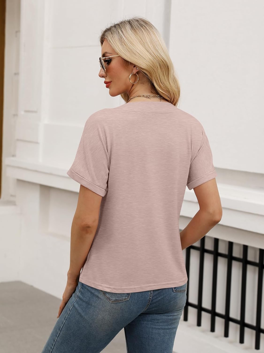 Womens Summer Tops Short Sleeve Button Down Shirts Casual V Neck T Shirts Trendy Tunic Tops - Image 5