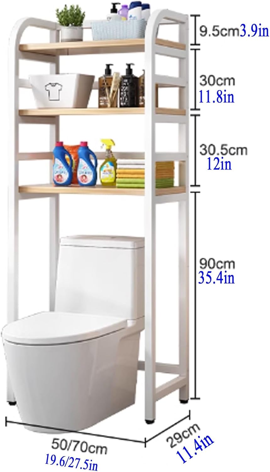 Over The Toilet Storage Cabinet, 3-Tier Wood Shelves Toilet Storage Rack, Floor Stand Bathroom Organizer, for Bathroom, Restroom, No Punching Required(Brown,19.6x51.1inches/50x130cm)