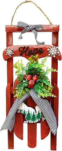 Trineos de madera rústica, decoración de Navidad, trineo colgante decorativo con letras esperanza, mantel de Navidad, centro de mesa, decoración de