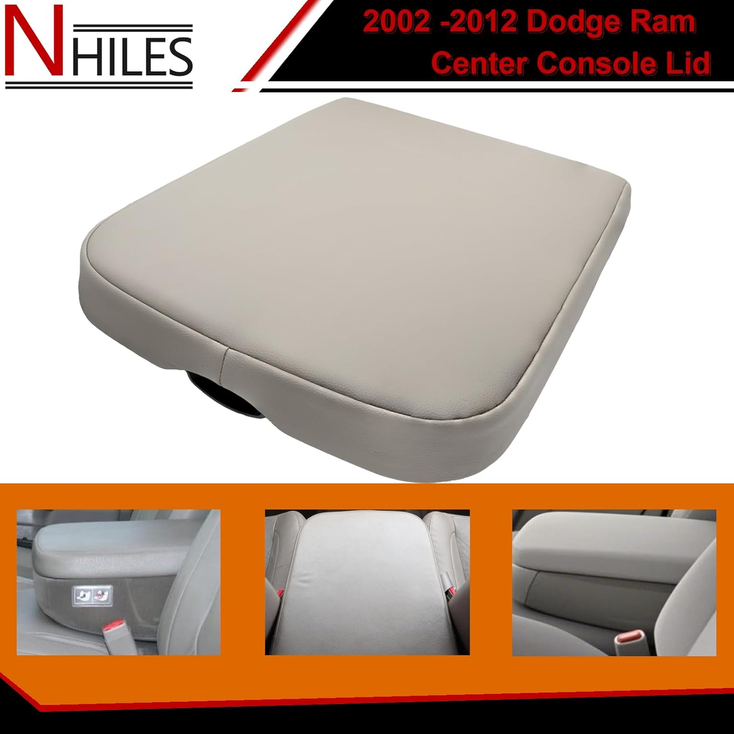 NHILES Center Console Cover Replacement Compatible with 2002 2003 2004 2005 2006 2007 2008 2009 2010 2011 2012 Dodge Ram Armrest Bin Lid Replace Part # WP051DVAA Color Gray