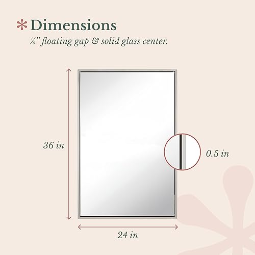 Miniatura 3 de Hamilton Hills Espejo de pared con marco de metal plateado pulido de 24 x 36 pulgadas Espejos de pared rectangulares grandes para baño Marco