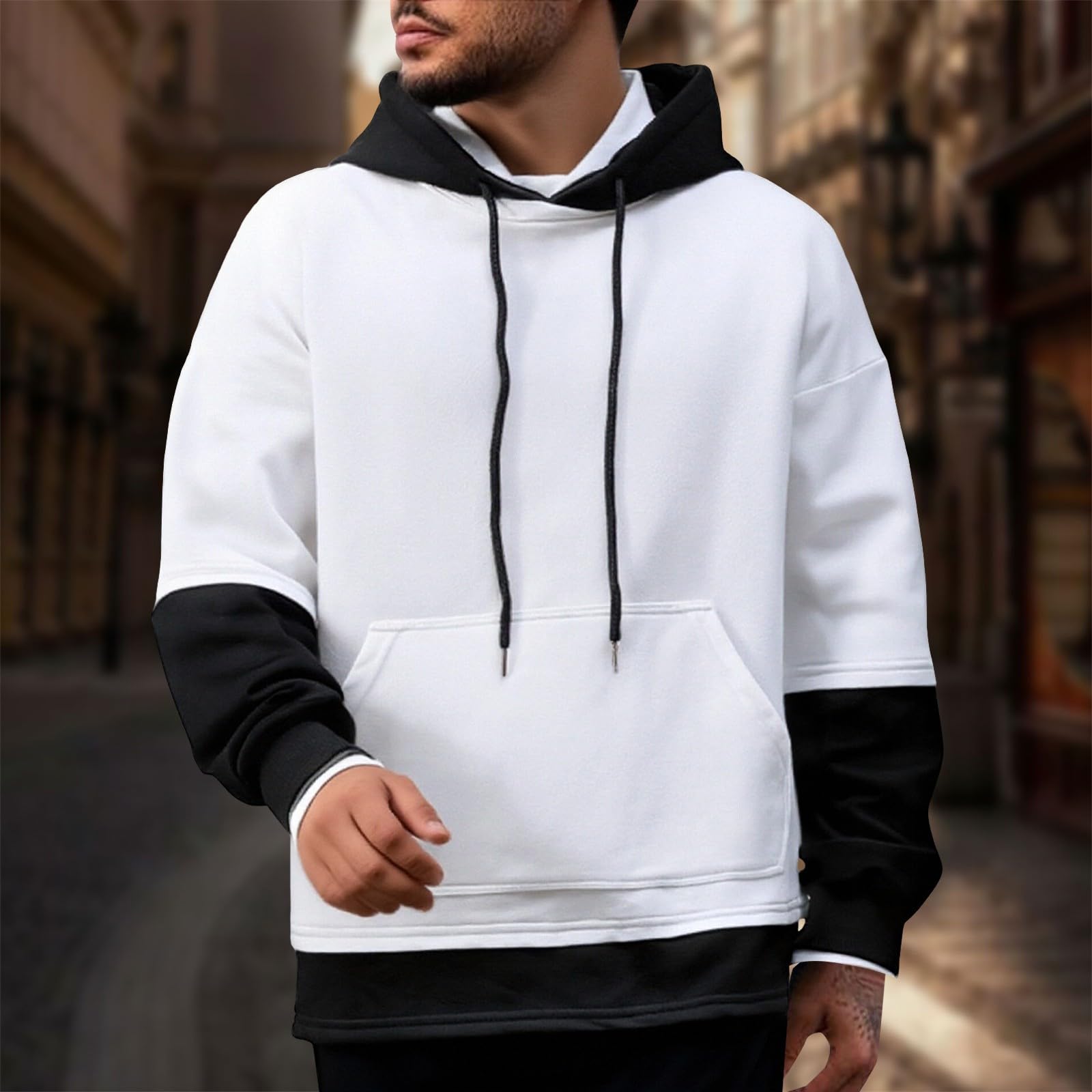 Sudaderas con Capucha Corta Sudadera Oversize Estilo Patchwork para Hombre, Nueva Otoño Juveniles (White, M) Cortavientos Hombre Running Parka Mangas Proteccion Solar Camisa Manga