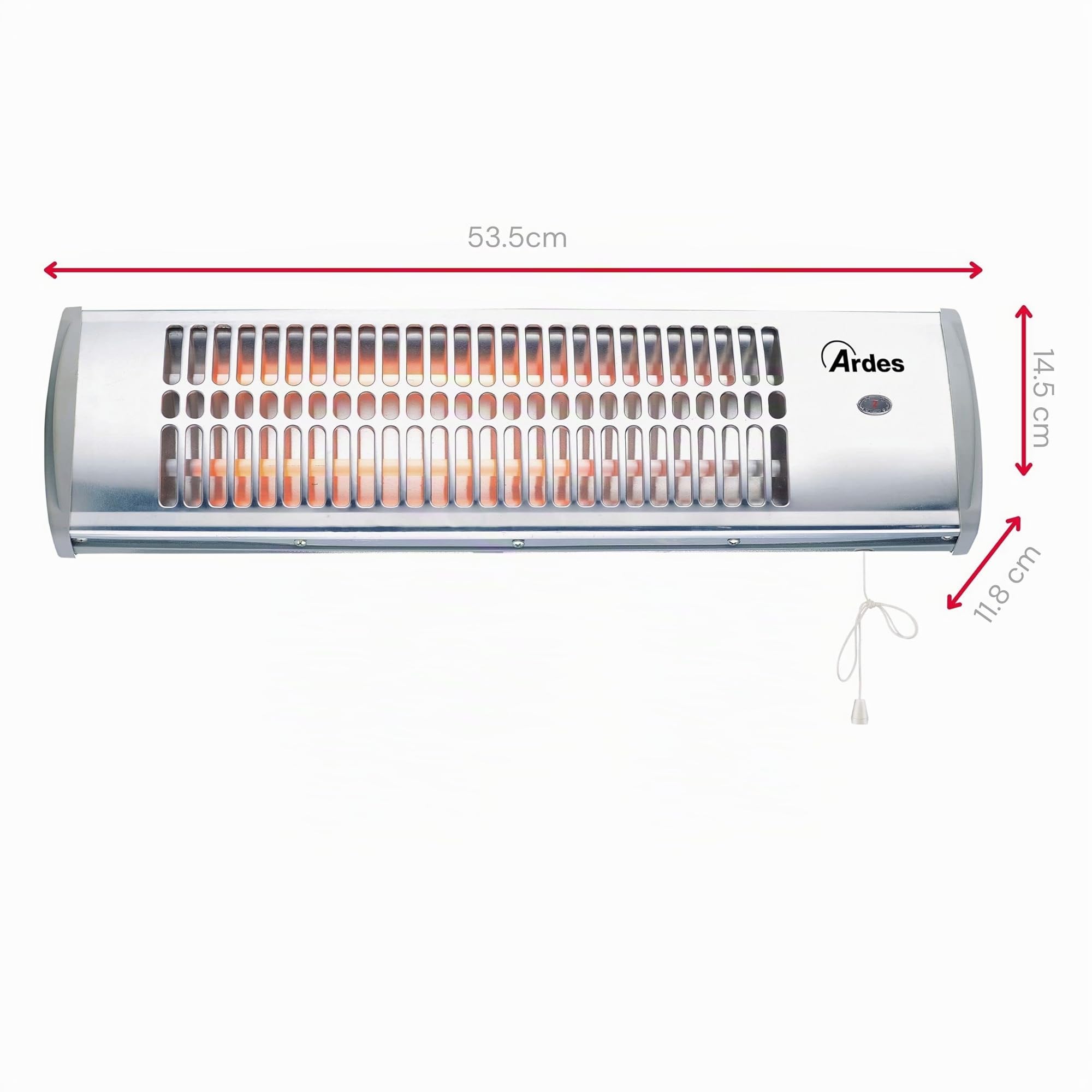 ARDES - AR437B Radiateur à Quartz Mural Extérieur/Intérieur, Soufflant Faible Consommation, Chauffage 2 Puissances 600W/1200W, Interrupteur Manuel