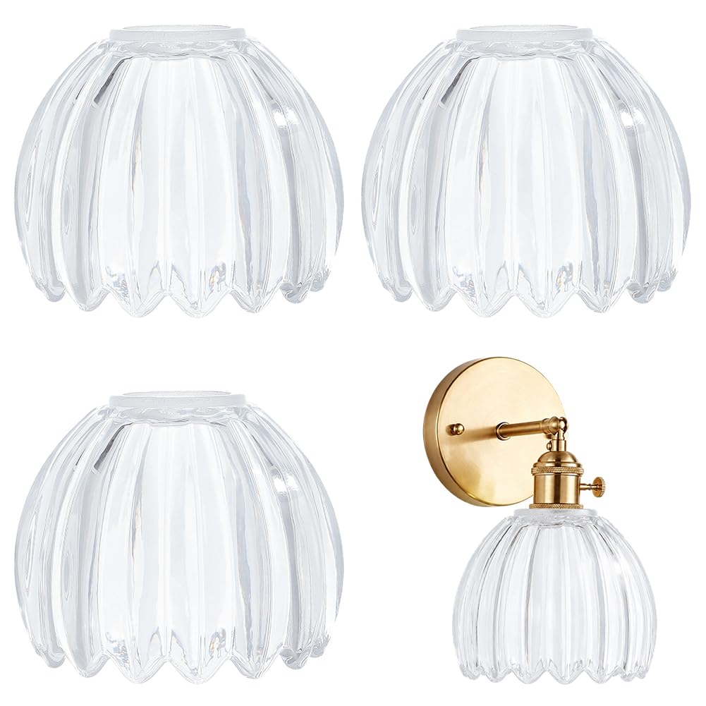BENECREAT 3Pcs 108.5x130mm/4.27x5.12inch Clear Glass Tulip Lamp, Glass Replacement Shade, Pendant Light Shade for Ceiling Fixtures and Home Lighting