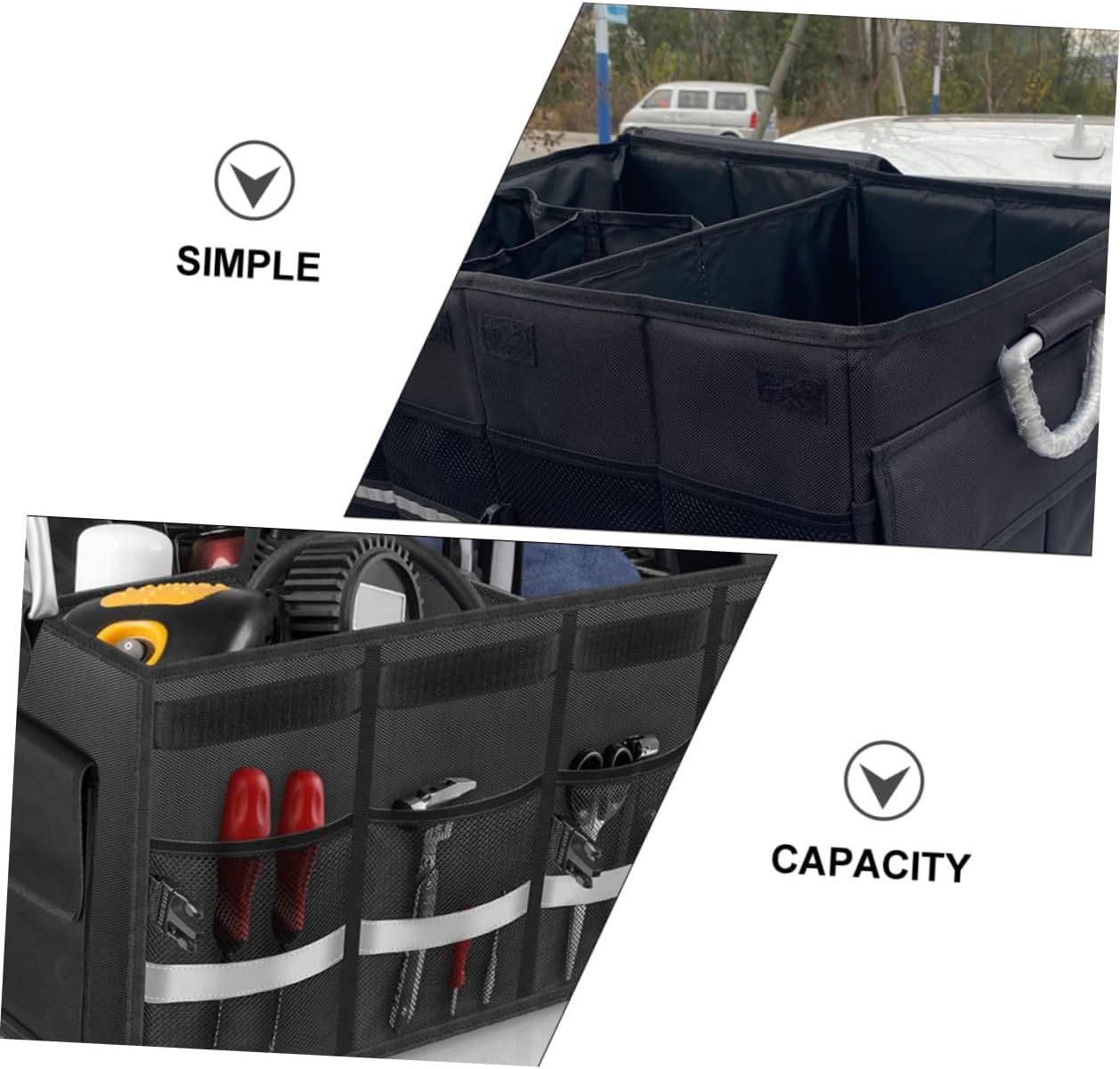 Zerodeko Car Trunk Organizer Foldable Collapsible Storage Box with Lid Multi-compartment Car Storage Case for Vehicle Trunk for Suv and Truck