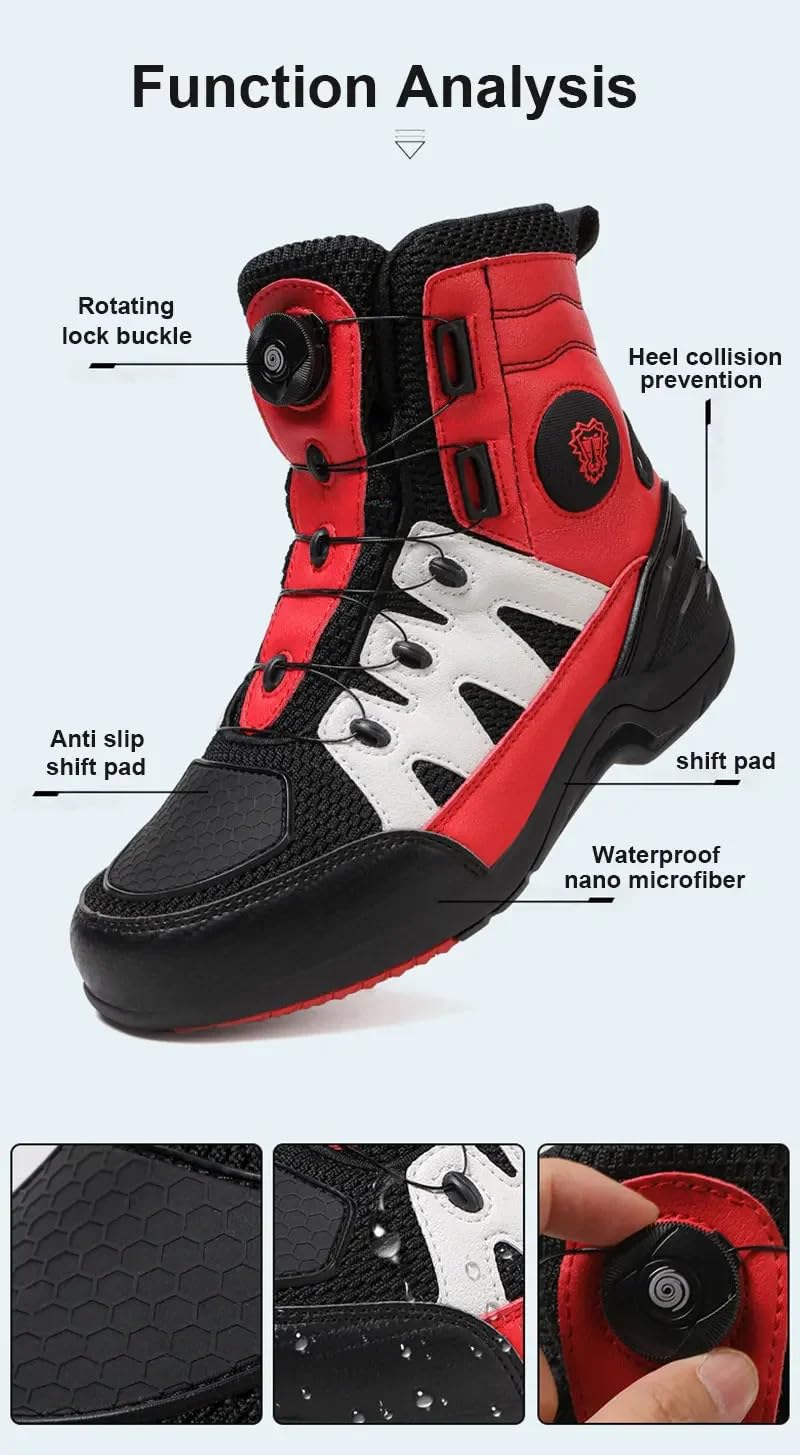 Bottes De Motocross pour Hommes Et Femmes, Bottes De Motard Antidérapantes, Chaussures De Moto en Cuir Imperméables pour La Conduite en Ville A-43EU