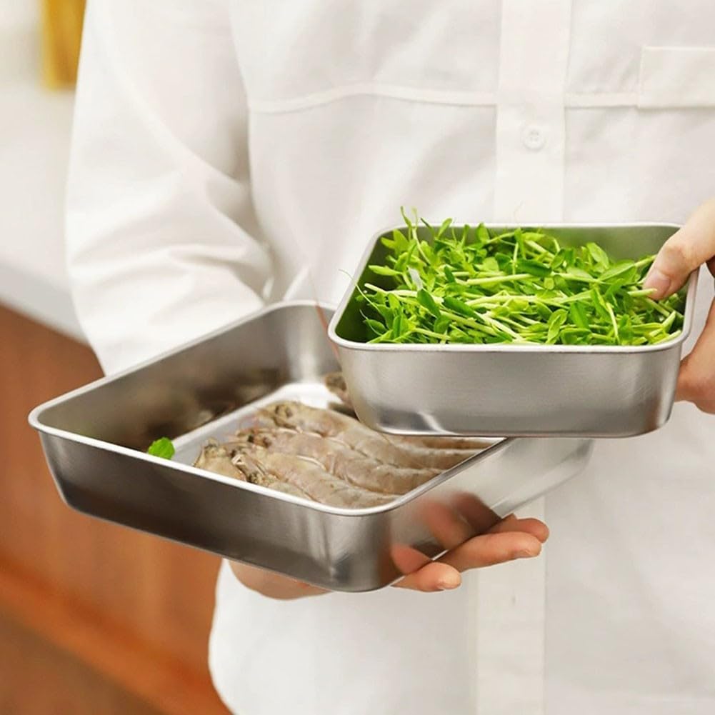 Whychstore Bandejas de almacenamiento de alimentos de acero inoxidable, caja de conservación de alimentos para cocinas familiares, hoteles, restaurantes y otros establecimientos de alimentos (B)