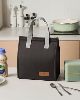 Insulated Lunch Bag for Women & Men, Reusable Leakproof Tote, Lunch Box Container for Work, Travel, College, Office & Outdoors (Black)