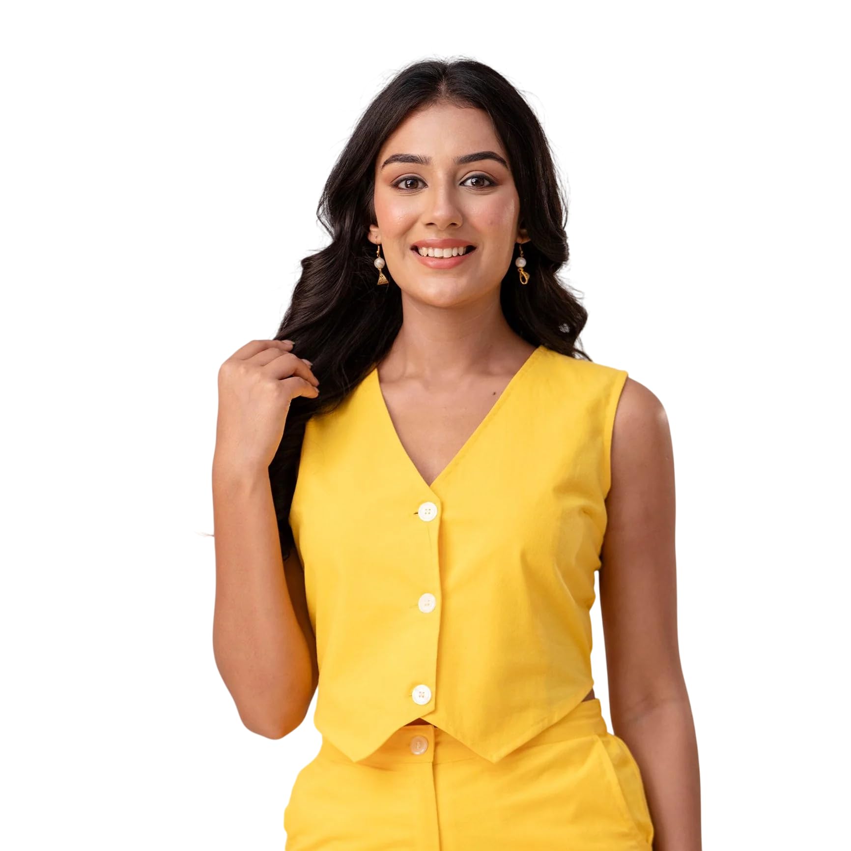 Women's Waistcoat | Pure Cotton | Sleeveless | V-Neck Short Vest Jacket | Crop Top | Premium Smart Casual & Formal Office Wear Layering Outerwear | Relaxed Fit - Size Up Recommended-image-10
