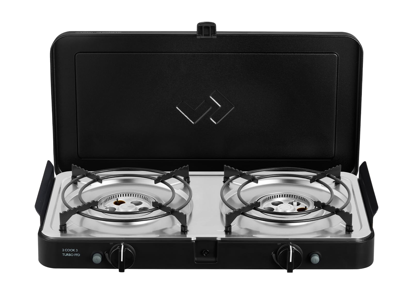 CADAC 2 Cook Turbo FFD - Hornillo de Camping con Flame Failure Device | Plancha - 30 mbar - 2 Quemadores Turbo, Encendido Automático & Cortavientos - Para Interior y Exterior