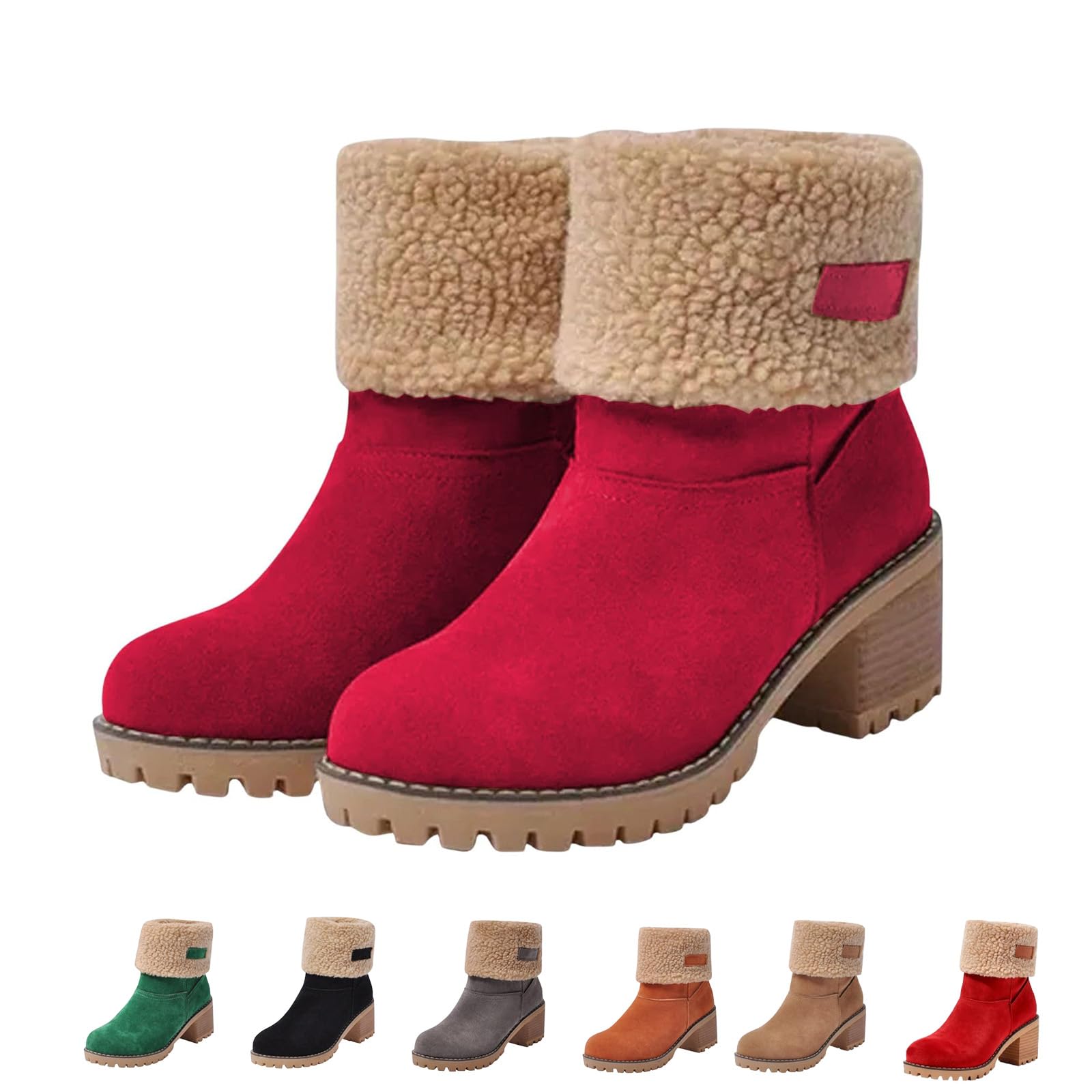Winter Boots for Women Snow Keep Warm Fur Booties - Comfort Cuffed Wool Ankle Warm Slip On Snow