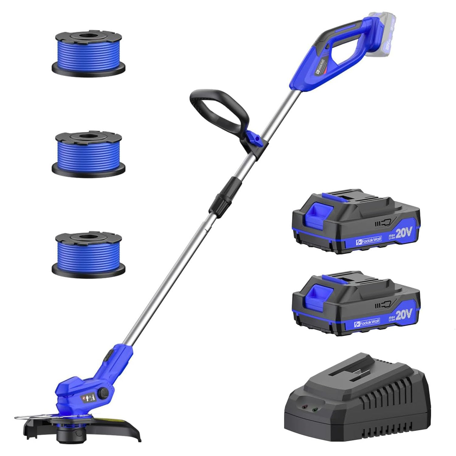 Coupe-Bordure sans Fil avec 2X 2.0Ah Batteries et Chargeur – Débroussailleuse Électrique Ultralégère 1,9kg, Largeur 30cm, 9000RPM, 3 Bobines – Idéal pour Finitions de Pelouse (Bleu Foncé)