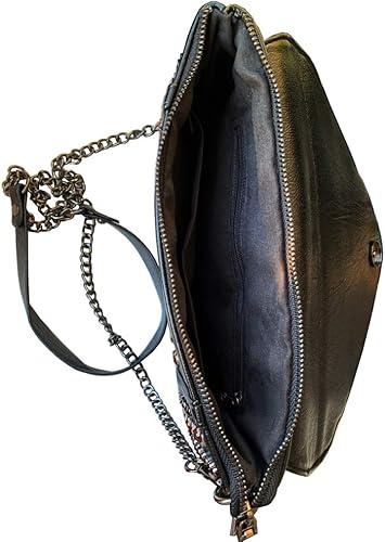Miniatura 6 de Chikencall Bolso de mano de cuero con tachuelas de calavera punk negro con dos correas