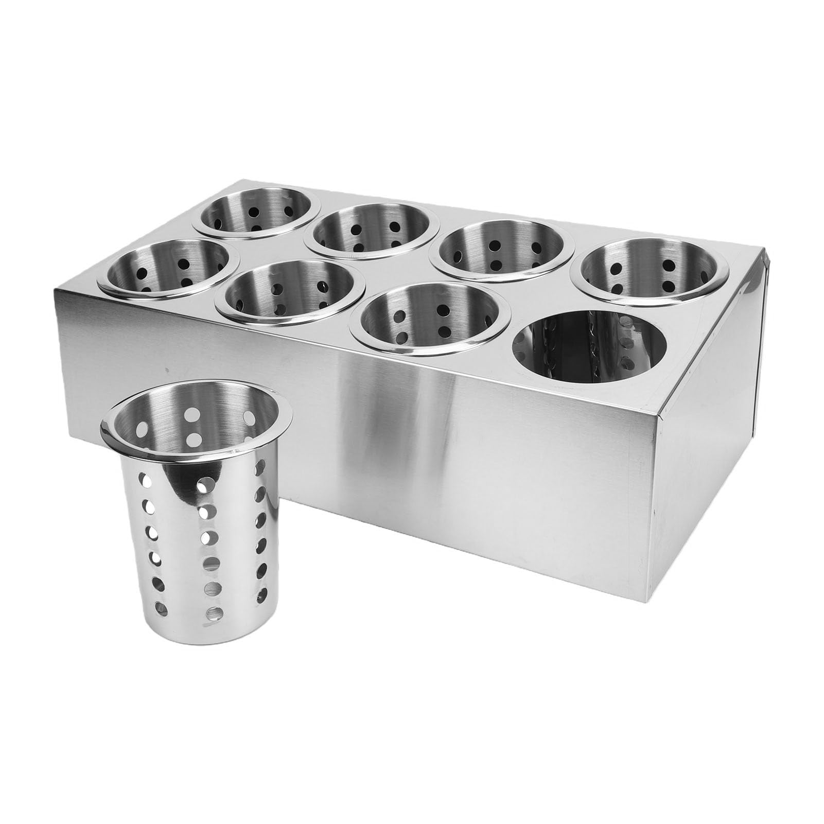 ZJchao Soporte para Utensilios de Acero Inoxidable de 8 Compartimentos con Fondo Antideslizante para Cucharas, Tenedores y Palillos, Organizador de Cubiertos de 11,5x13,5x8,5 Cm