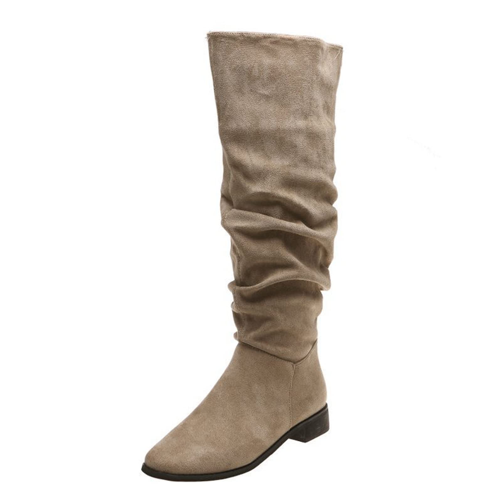 BYIYGSLSuede Women's Mid-Calf Boots Solid Color Boots for Women Mid Calf Womens Booties,Ladies Pleated Pile Boots Work Boots (Color : Khaki, Size : 41)