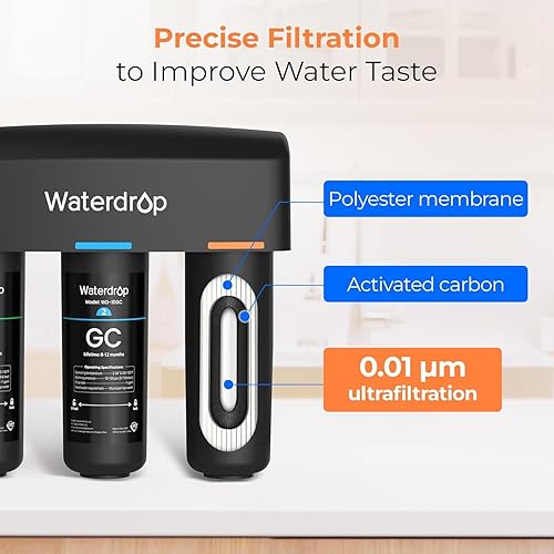Miniatura 5 de Waterdrop WD-TSA-UF - Filtro de agua para debajo del fregadero de 0.01 m, sistema de filtración de agua debajo del fregadero, filtración de 9