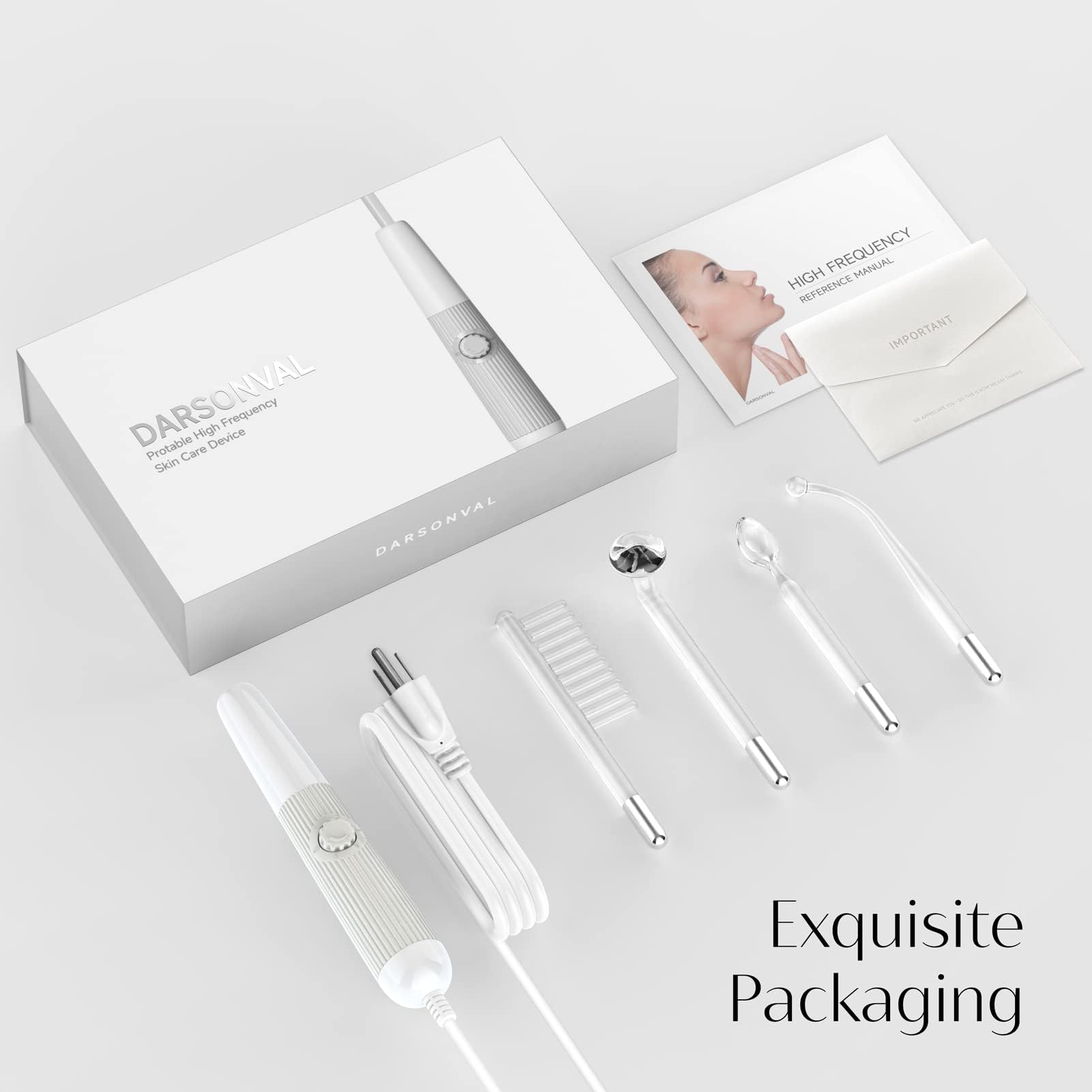 High Frequency Facial Wand DARSONVAL Portable Handheld High Frequency Facial Device Machine with 4 Different Tubes for Skin Care