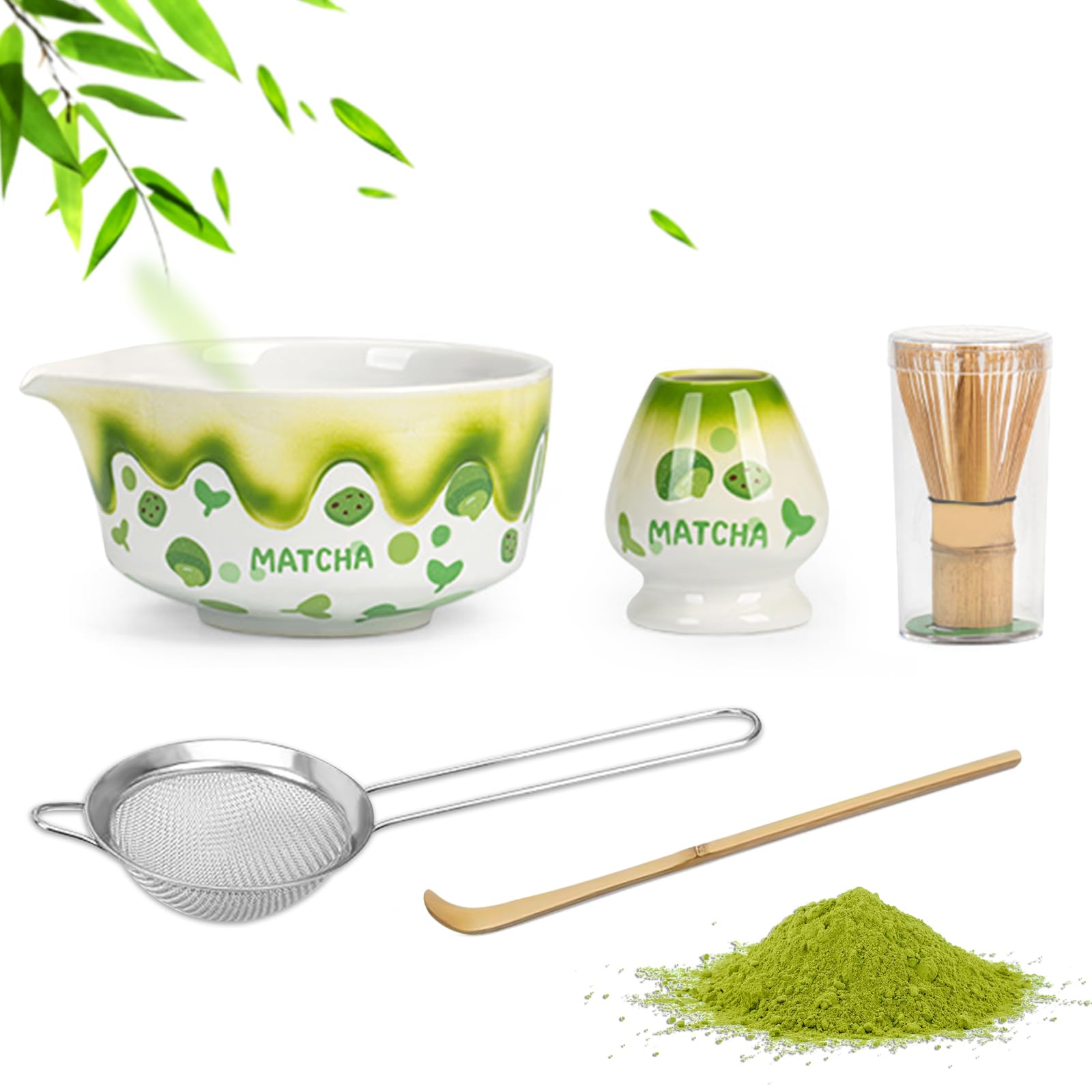 6-częściowy zestaw do herbaty matcha, miotła matcha, łyżkę i uchwyt do matchy, japońskie akcesoria do matchy