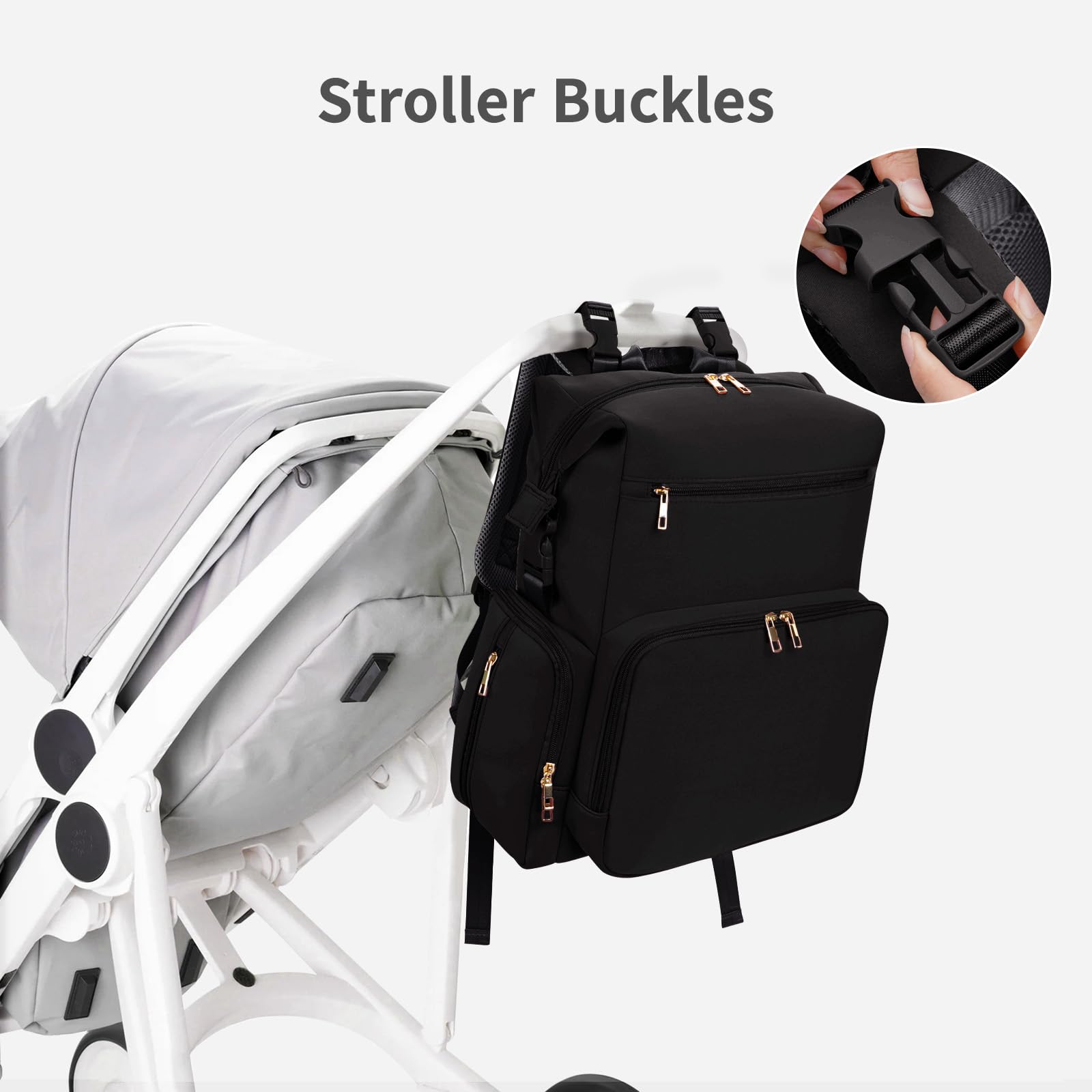 CEI-CEI Sac à Dos à Langer Bébé Grande Capacité à Large Ouverture, Poches Isothermes pour Biberon, Matelas à Langer Portable Inclus, Néoprène Résistant à l’Eau, Noir