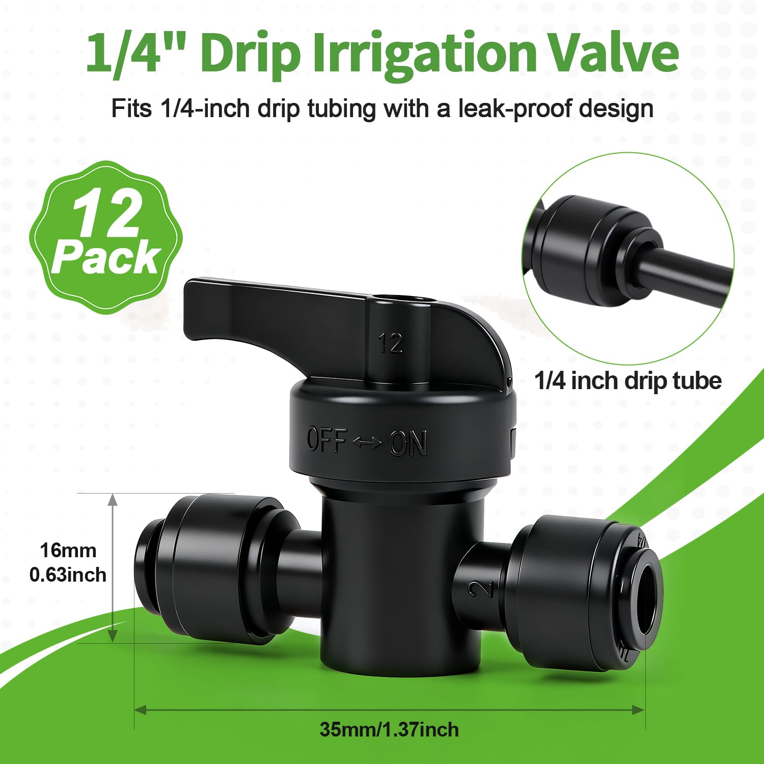 RedChili 12 valvole di intercettazione universali in linea per irrigazione a goccia da 1/4", raccordi per tubi a goccia da 1/4", raccordi senza perdite per collegamento del sistema di irrigazione a