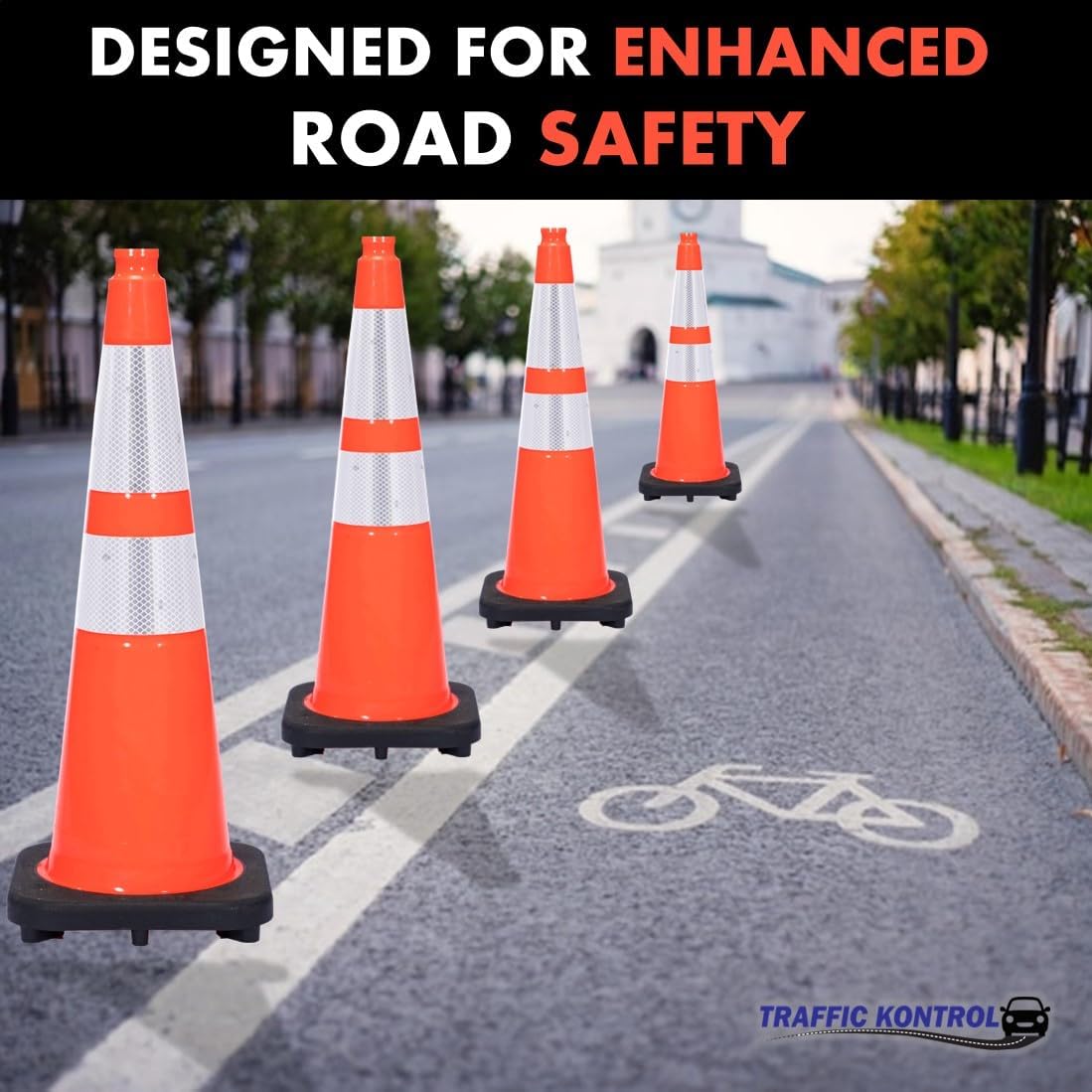 3 Pack 36" Inch Orange Traffic Safety Cones with Dual Reflective Collars - High Visibility Industrial Pylons Traffic Cones for Road, Parking Lots, Driving, Construction