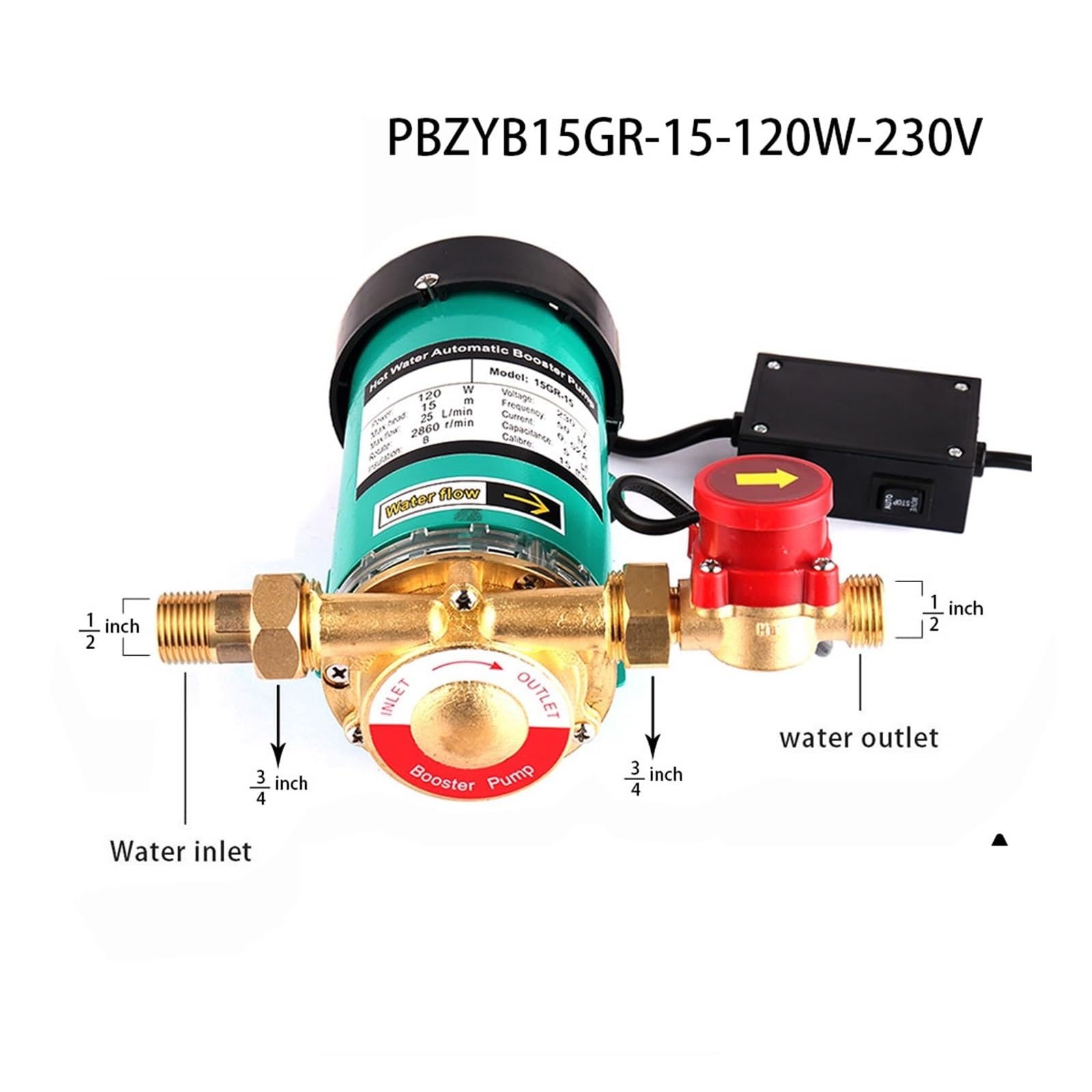 Bomba de refuerzo de presión de agua caliente Tubería de agua de grifo silenciosa con interruptor de flujo automático Bomba de recirculación/circulación de ducha(20GR-15-1inch)