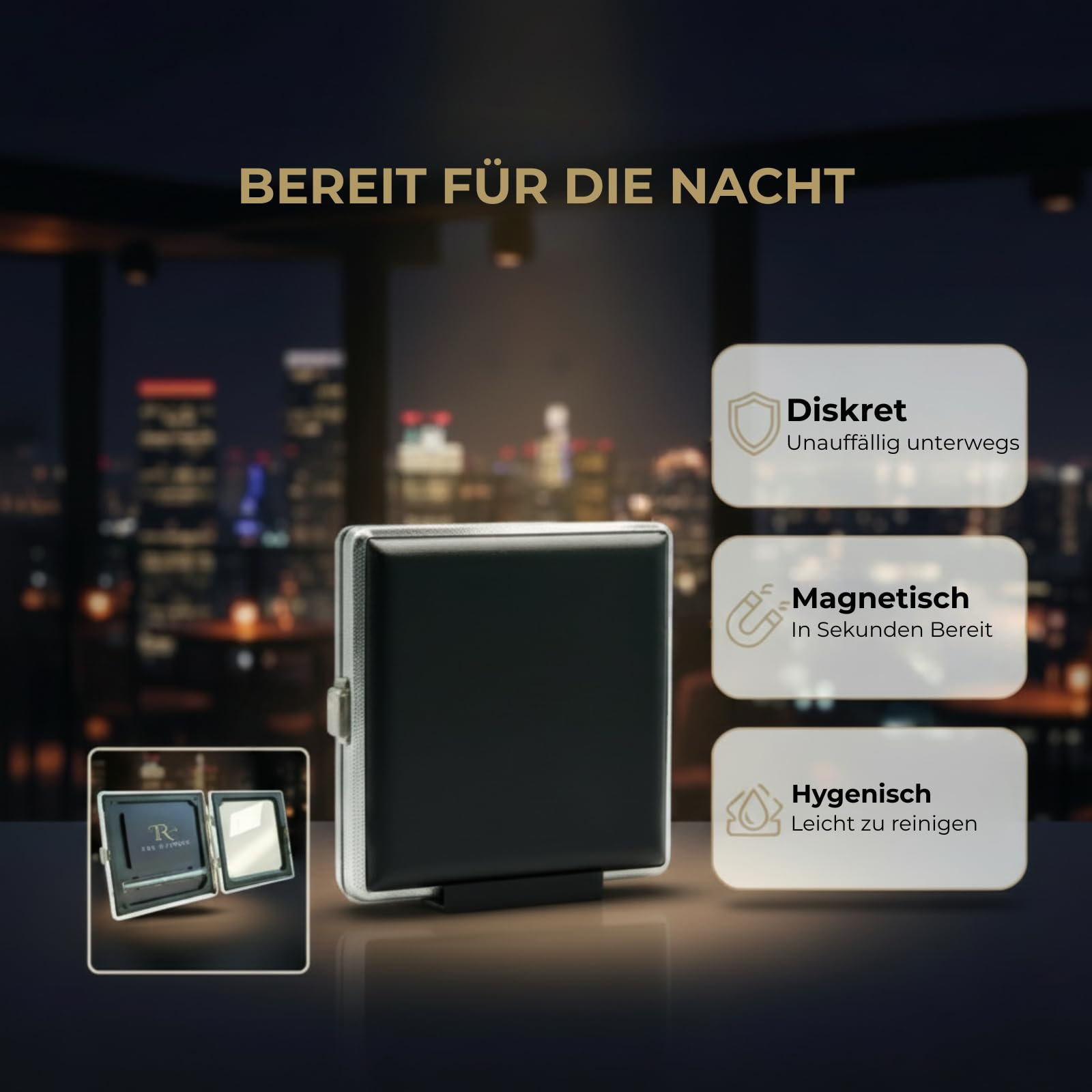 Set da tabacco "The Richman Premium" – Lussuoso, discreto & completamente magnetico! | Stile & funzionalità perfettamente combinati Tubo da tabacco in vetro, specchio & carta | 9 parti magnetiche per