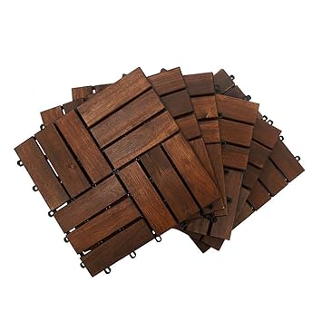 YATAI Pack of 10 Wooden Decking Tiles - Hardwood Wood Flooring Deck - Patio Flooring Decking Outdoor - Floor Tiles Interlocking Wood - Balcony Flooring Tiles Roof Terrace - 31cm - 31cm - 3cm