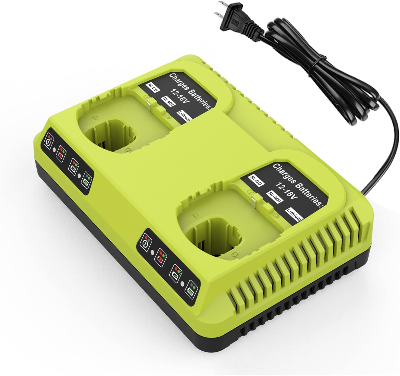 2Port P117 Charger for Ryobi 18V Battery, P117 P118 for 18V Max Lithium NiCad P100 P102 P103 P105 P107 P108, Dual Chemistry 12V 18V for Ryobi Battery Charger