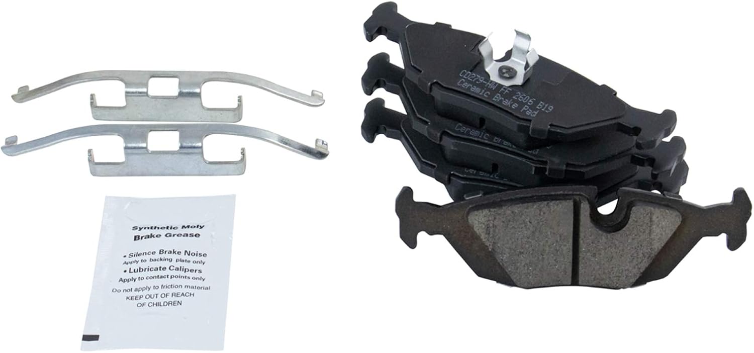 TRQ Rear Brake Pad and Rotor Set Ceramic Parking Brake Shoe Compatible with 1992 BMW 318i 1992-1993 325i