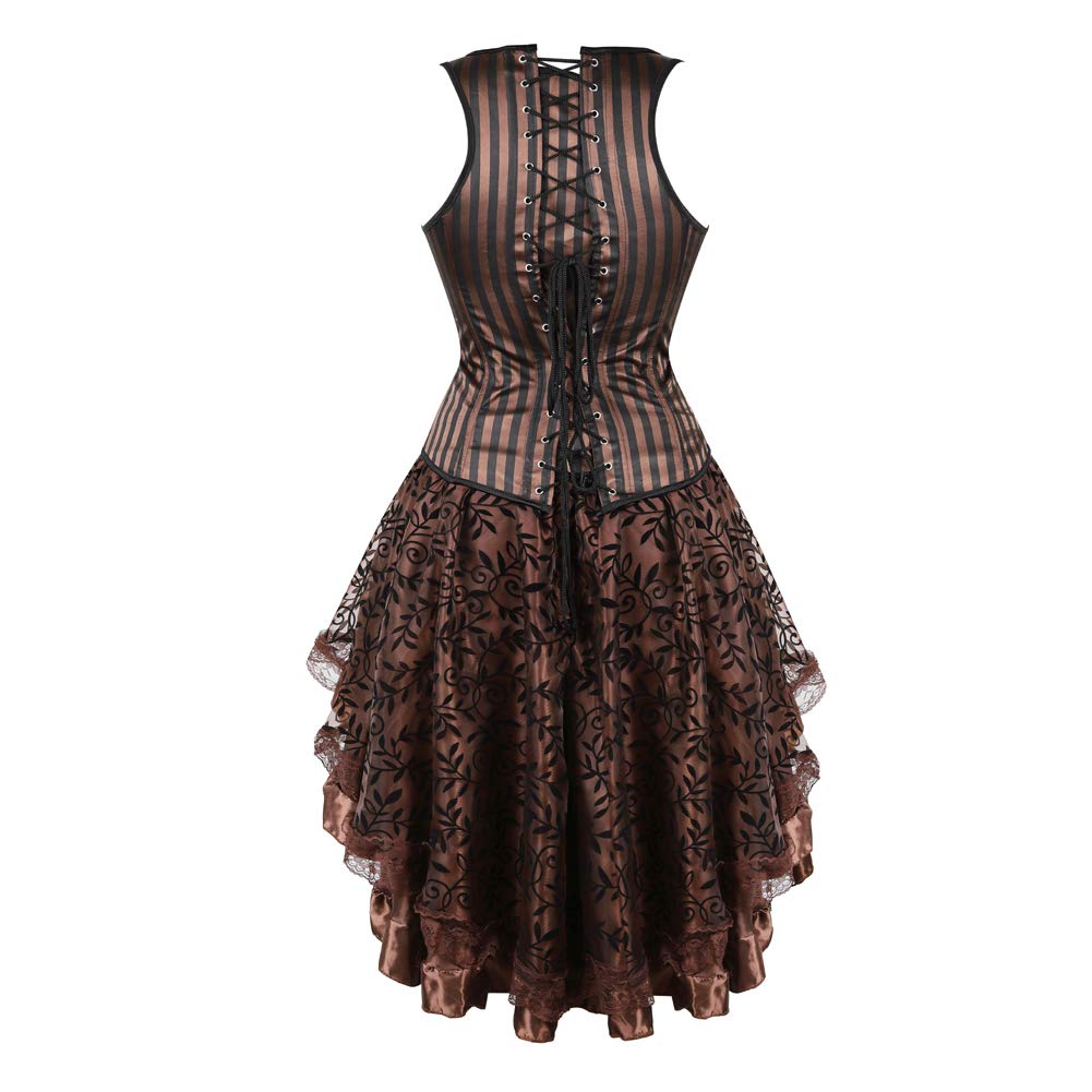 Grebrafan Steampunk Corsage Gestreift Unterbrust mit Tüll Rock | Vampire Halloween Kostüm Korsett Damen